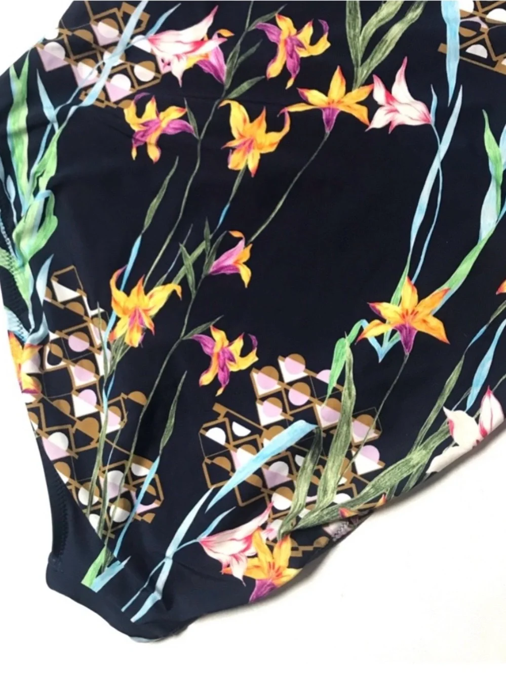 Trina Turk Fiji Floral Ruffle Off The Shoulder One Piece Swimsuit 12 Blue Multi